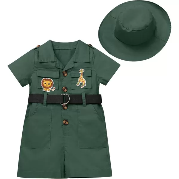 imageIDOPIP Girl Jungle Safari Outfit Wild Birthday RomperHat Jumpsuit Birthday Party Clothes Overall Shorts Photo Shoot BodysuitGreen