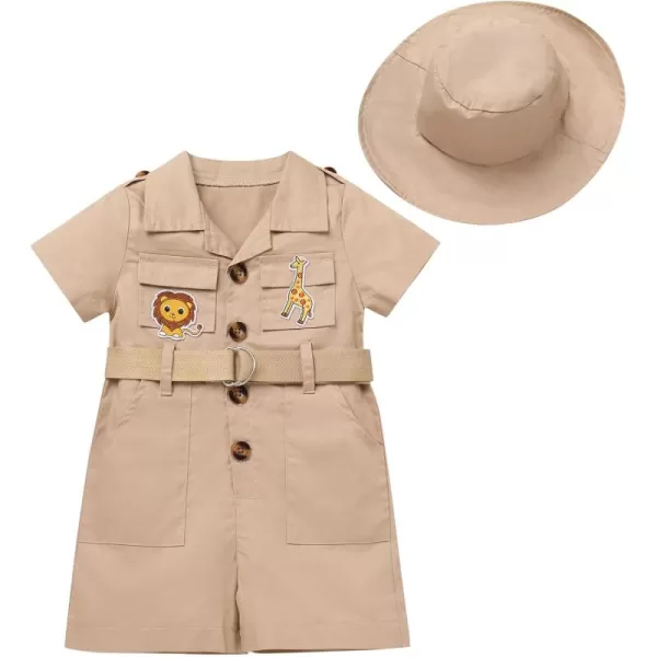 imageIDOPIP Girl Jungle Safari Outfit Wild Birthday RomperHat Jumpsuit Birthday Party Clothes Overall Shorts Photo Shoot BodysuitKhaki