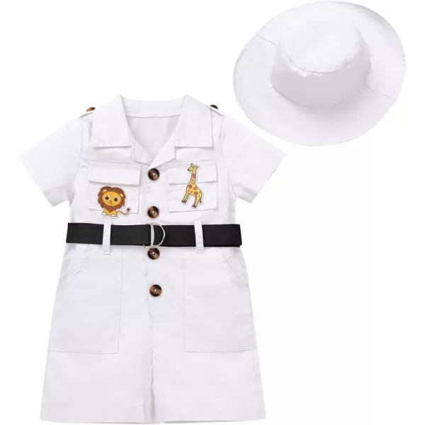 imageIDOPIP Girl Jungle Safari Outfit Wild Birthday RomperHat Jumpsuit Birthday Party Clothes Overall Shorts Photo Shoot BodysuitWhite