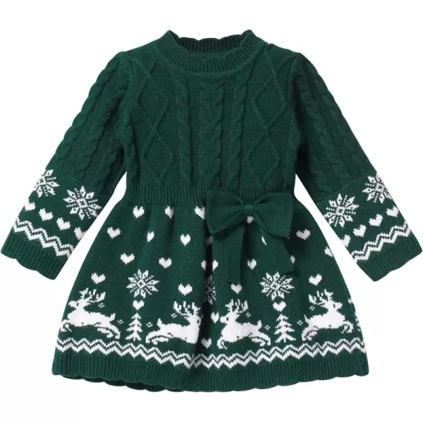 imageIDOPIP Infant Girls Knit Sweater Dress Christmas Crochet Pullover Dress Toddler Winter Long Sleeve Ribbed Reindeer Tutu DressGreen