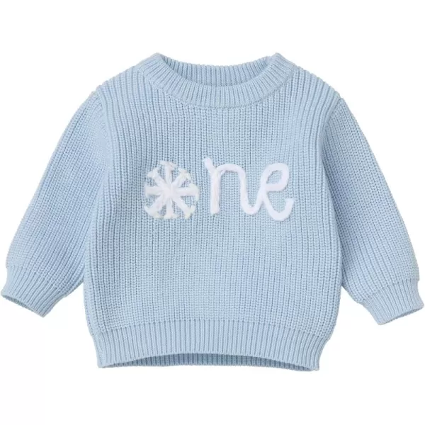 imageIDOPIP Toddler Baby Girls First Birthday Outfit Boho Embroidery One Sweater Top Knit Pullover Sweatshirt Fall Winter ClothesBlue One  Snowflake