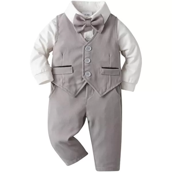 imageIDOPIP Toddler Kids Baby Boys Fall Winter Outfits Long Sleeve Shirt with Bowtie  Vest Waistcoat Long Pants Overalls ClothesGray  Romper