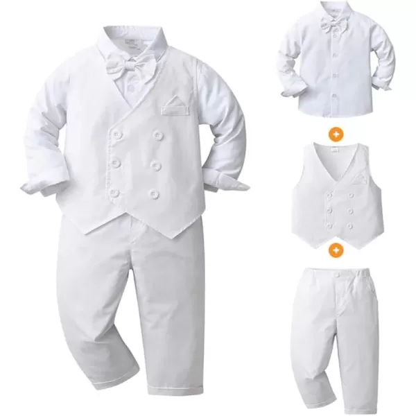 imageIDOPIP Toddler Kids Baby Boys Fall Winter Outfits Long Sleeve Shirt with Bowtie  Vest Waistcoat Long Pants Overalls ClothesWhite 