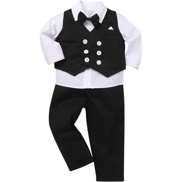 imageIDOPIP Toddler Kids Baby Boys Fall Winter Outfits Long Sleeve Shirt with Bowtie  Vest Waistcoat Long Pants Overalls ClothesWhite  Black