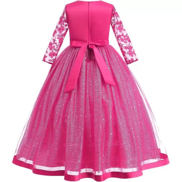 imageFlower Girl Sequins Dress 34 Sleeves Maxi Gown for Kids Party Wedding Bridesmaid Princess Pageant Long Tulle Dresses