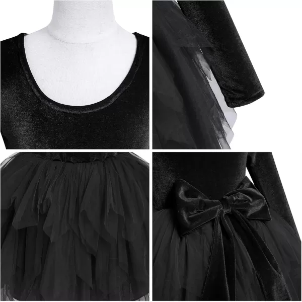 imageIDOPIP Toddler Baby Girls Velvet Tutu Dress Bowknot Ruffle Tulle Princess Christmas Birthday Party Dress Fall Winter ClothesBlack