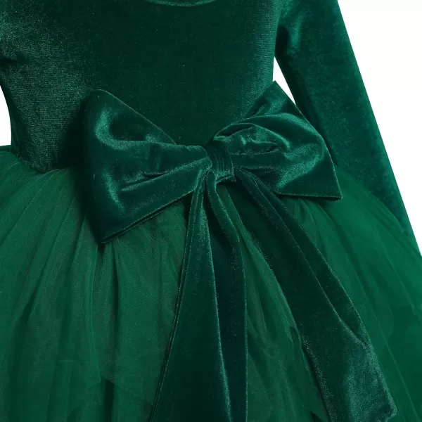 imageIDOPIP Toddler Baby Girls Velvet Tutu Dress Bowknot Ruffle Tulle Princess Christmas Birthday Party Dress Fall Winter ClothesGreen