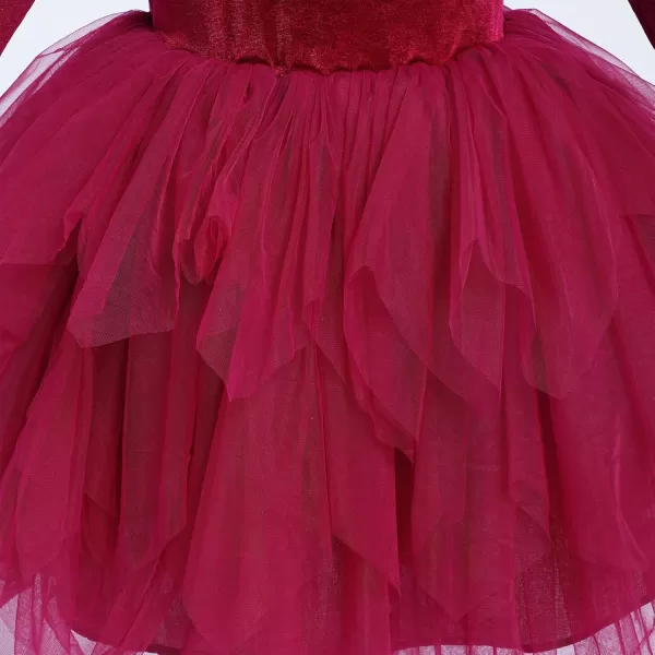 imageIDOPIP Toddler Baby Girls Velvet Tutu Dress Bowknot Ruffle Tulle Princess Christmas Birthday Party Dress Fall Winter ClothesRed