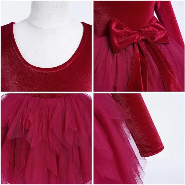 imageIDOPIP Toddler Baby Girls Velvet Tutu Dress Bowknot Ruffle Tulle Princess Christmas Birthday Party Dress Fall Winter ClothesRed