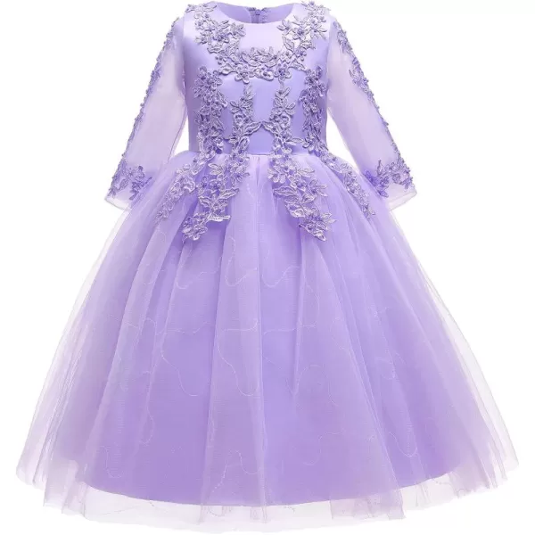 imageFlower Girl Long Lace Bridesmaid Dress 34 Sleeves Sequins Maxi Tulle Pageant Ball Gown Wedding Party Dresses for Kids