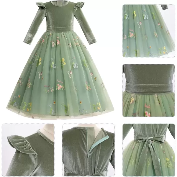 imageIDOPIP Embroidery Flower Girl Velvet Tutu Dress for Kids Princess Birthday Party Pageant Wedding Dresses Fall Winter ClothesGreen