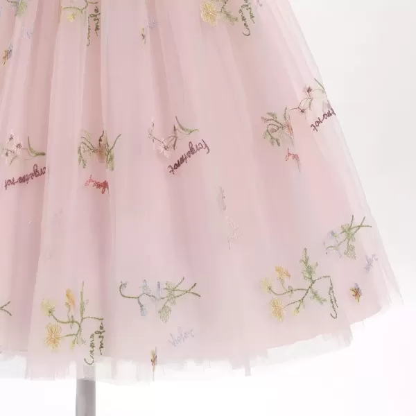 imageIDOPIP Embroidery Flower Girl Velvet Tutu Dress for Kids Princess Birthday Party Pageant Wedding Dresses Fall Winter ClothesPink