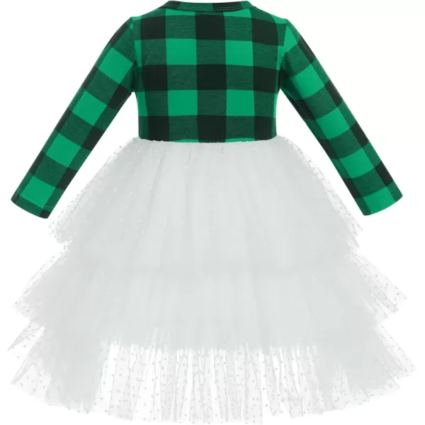 imageIDOPIP Toddler Baby Girls Christmas Plaid Tutu Dress with Headband Long Sleeve Princess Birthday Party Dresses Fall ClothesGreen