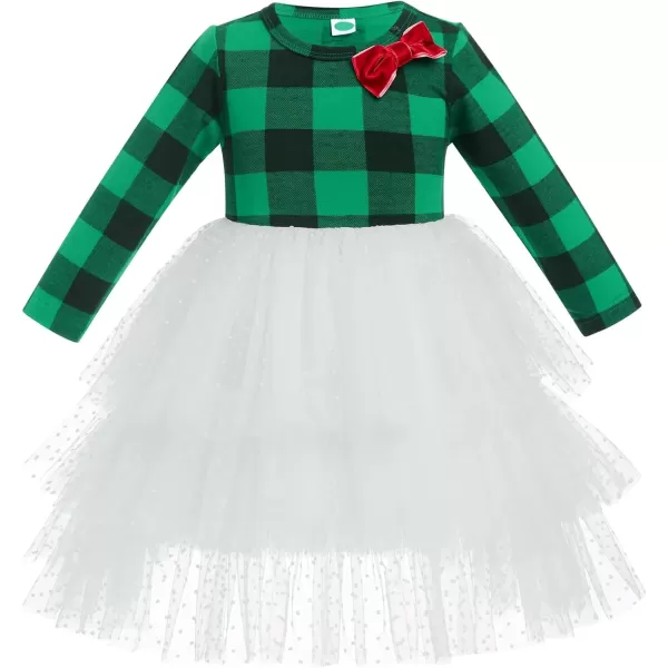 imageIDOPIP Toddler Baby Girls Christmas Plaid Tutu Dress with Headband Long Sleeve Princess Birthday Party Dresses Fall ClothesGreen