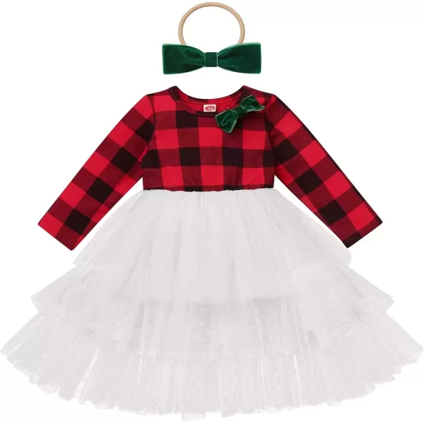 imageIDOPIP Toddler Baby Girls Christmas Plaid Tutu Dress with Headband Long Sleeve Princess Birthday Party Dresses Fall ClothesRed