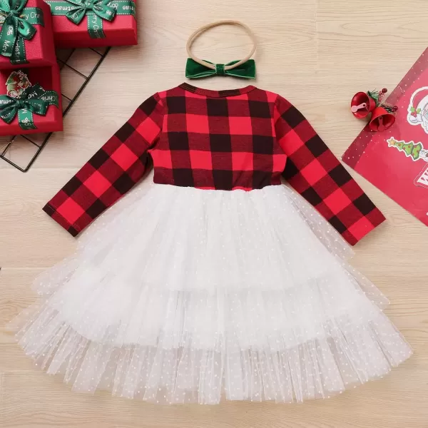 imageIDOPIP Toddler Baby Girls Christmas Plaid Tutu Dress with Headband Long Sleeve Princess Birthday Party Dresses Fall ClothesRed