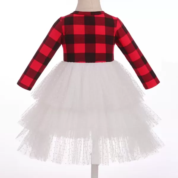 imageIDOPIP Toddler Baby Girls Christmas Plaid Tutu Dress with Headband Long Sleeve Princess Birthday Party Dresses Fall ClothesRed