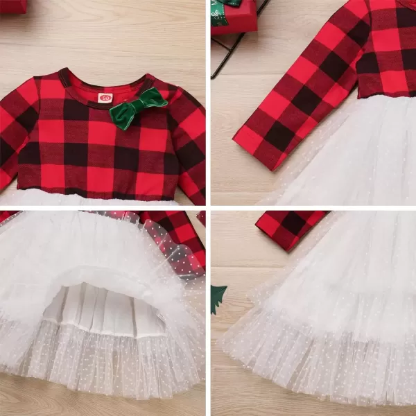 imageIDOPIP Toddler Baby Girls Christmas Plaid Tutu Dress with Headband Long Sleeve Princess Birthday Party Dresses Fall ClothesRed