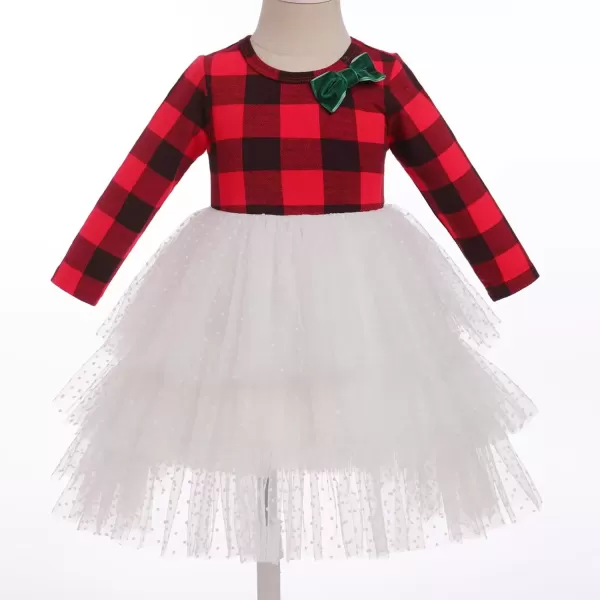 imageIDOPIP Toddler Baby Girls Christmas Plaid Tutu Dress with Headband Long Sleeve Princess Birthday Party Dresses Fall ClothesRed