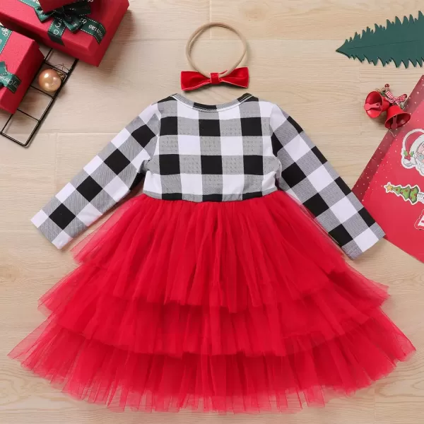 imageIDOPIP Toddler Baby Girls Christmas Plaid Tutu Dress with Headband Long Sleeve Princess Birthday Party Dresses Fall ClothesWhite