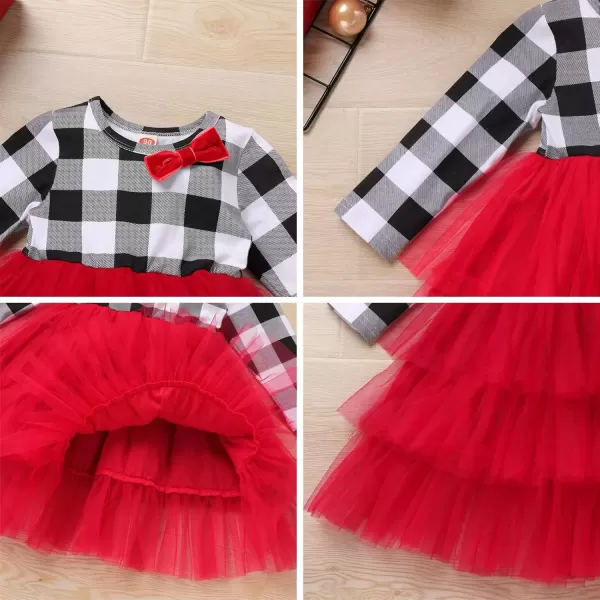 imageIDOPIP Toddler Baby Girls Christmas Plaid Tutu Dress with Headband Long Sleeve Princess Birthday Party Dresses Fall ClothesWhite