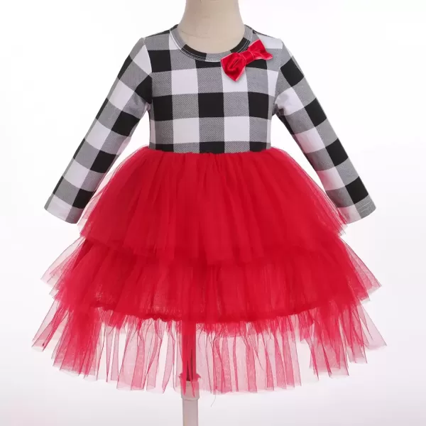 imageIDOPIP Toddler Baby Girls Christmas Plaid Tutu Dress with Headband Long Sleeve Princess Birthday Party Dresses Fall ClothesWhite