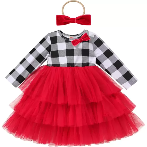 imageIDOPIP Toddler Baby Girls Christmas Plaid Tutu Dress with Headband Long Sleeve Princess Birthday Party Dresses Fall ClothesWhite