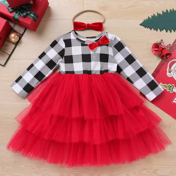 imageIDOPIP Toddler Baby Girls Christmas Plaid Tutu Dress with Headband Long Sleeve Princess Birthday Party Dresses Fall ClothesWhite