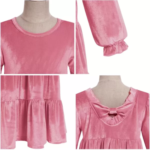 imageIDOPIP Toddler Baby Girls Velvet Tutu Dress Bowknot Ruffle Kids Princess Christmas Birthday Party Dresses Fall Winter ClothesPink
