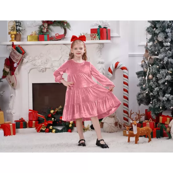 imageIDOPIP Toddler Baby Girls Velvet Tutu Dress Bowknot Ruffle Kids Princess Christmas Birthday Party Dresses Fall Winter ClothesPink