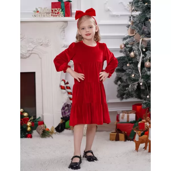 imageIDOPIP Toddler Baby Girls Velvet Tutu Dress Bowknot Ruffle Kids Princess Christmas Birthday Party Dresses Fall Winter ClothesRed