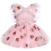 imageIDOPIP Baby Girls Sequin Strawberry Cherry Tutu Dress Summer Backless Lace Princess Birthday Party Dress with Headband OutfitPink  Sequin Strawberry