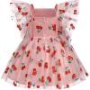 imageIDOPIP Baby Girls Sequin Strawberry Cherry Tutu Dress Summer Backless Lace Princess Birthday Party Dress with Headband OutfitPink Cherry