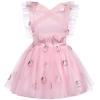 imageIDOPIP Baby Girls Sequin Strawberry Cherry Tutu Dress Summer Backless Lace Princess Birthday Party Dress with Headband OutfitPink Peach