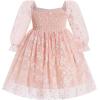 imageIDOPIP Toddler Baby Girls Dresses Long Puff Sleeve Pageant Mesh Tutu Dress Infant Wedding Baptism Photo Shoot Tulle DressFloral Print