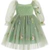 imageIDOPIP Toddler Baby Girls Dresses Long Puff Sleeve Pageant Mesh Tutu Dress Infant Wedding Baptism Photo Shoot Tulle DressGreen
