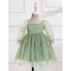 imageIDOPIP Toddler Baby Girls Dresses Long Puff Sleeve Pageant Mesh Tutu Dress Infant Wedding Baptism Photo Shoot Tulle DressGreen
