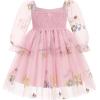 imageIDOPIP Toddler Baby Girls Dresses Long Puff Sleeve Pageant Mesh Tutu Dress Infant Wedding Baptism Photo Shoot Tulle DressPink Floral