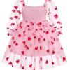 imageIDOPIP Toddler Baby Girls Dresses Long Puff Sleeve Pageant Mesh Tutu Dress Infant Wedding Baptism Photo Shoot Tulle DressPink Heart