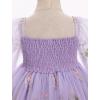 imageIDOPIP Toddler Baby Girls Dresses Long Puff Sleeve Pageant Mesh Tutu Dress Infant Wedding Baptism Photo Shoot Tulle DressPurple Floral