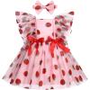 imageIDOPIP Baby Girls Sequin Strawberry Cherry Tutu Dress Summer Backless Lace Princess Birthday Party Dress with Headband OutfitPink Strawberry
