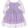 imageIDOPIP Toddler Baby Girls Dresses Long Puff Sleeve Pageant Mesh Tutu Dress Infant Wedding Baptism Photo Shoot Tulle DressPurple Floral