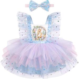 imageIDOPIP Baby Girls Sequin Strawberry Cherry Tutu Dress Summer Backless Lace Princess Birthday Party Dress with Headband OutfitBlue  Pink Rabbit