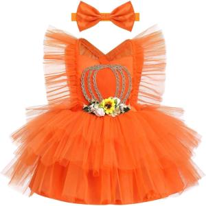 imageIDOPIP Baby Girls Sequin Strawberry Cherry Tutu Dress Summer Backless Lace Princess Birthday Party Dress with Headband OutfitOrange Pumpkin