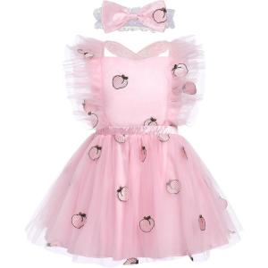 imageIDOPIP Baby Girls Sequin Strawberry Cherry Tutu Dress Summer Backless Lace Princess Birthday Party Dress with Headband OutfitPink Peach