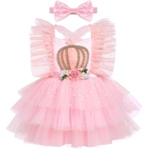imageIDOPIP Baby Girls Sequin Strawberry Cherry Tutu Dress Summer Backless Lace Princess Birthday Party Dress with Headband OutfitPink Pumpkin