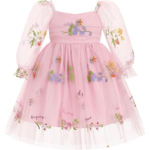 imageIDOPIP Toddler Baby Girls Dresses Long Puff Sleeve Pageant Mesh Tutu Dress Infant Wedding Baptism Photo Shoot Tulle DressPink Floral