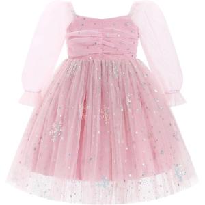 imageIDOPIP Toddler Baby Girls Dresses Long Puff Sleeve Pageant Mesh Tutu Dress Infant Wedding Baptism Photo Shoot Tulle DressSnowflake