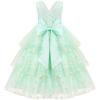 imageIDOPIP Flower Girls Tulle VNeck Bowknot Dress for Kids Long A Line Wedding Pageant Dresses Princess Birthday Party Ball GownGreen