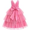 imageIDOPIP Flower Girls Tulle VNeck Bowknot Dress for Kids Long A Line Wedding Pageant Dresses Princess Birthday Party Ball GownPink